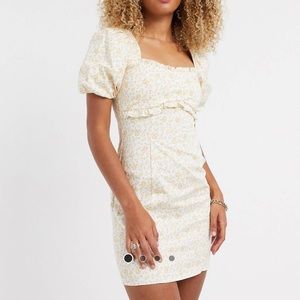 Topshop mini dress with puff sleeves in ditsy print